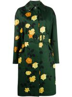 MSGM rose-print belted trench coat - Green