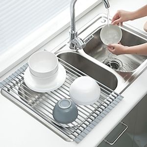 Stainless Steel Kitchen Drainer Rack Magic Rolling Rack Kitchenware Drain Vegetable Fruit Spoon Filter Shelf Strainer Kitchen Tools Accessories miniinthebox