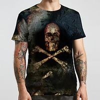 Men's Unisex Tee T shirt 3D Print Graphic Prints Skull Plus Size Print Short Sleeve Casual Tops Fashion Designer Big and Tall Black Lightinthebox - thumbnail
