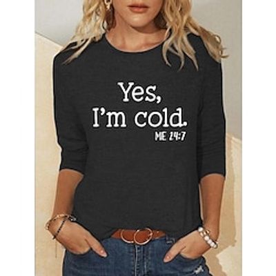 Women's T shirt Tee Black Yellow Pink Letter Print Long Sleeve Daily Weekend Fashion Round Neck Regular Fit Painting Spring   Fall Lightinthebox
