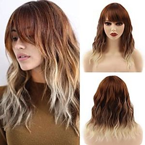 Wig with Bangs for Women Pink Wavy Hair Short Colored Synthetic Heat Resistant Wigs Natural Looking for Cosplay Daily Party(14Pink) miniinthebox