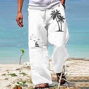Men's Trousers Summer Pants Beach Pants Drawstring Elastic Waist 3D Print Coconut Tree Graphic Prints Comfort Casual Daily Holiday Streetwear Hawaiian White Brown Lightinthebox