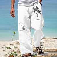 Men's Trousers Summer Pants Beach Pants Drawstring Elastic Waist 3D Print Coconut Tree Graphic Prints Comfort Casual Daily Holiday Streetwear Hawaiian White Brown Lightinthebox - thumbnail