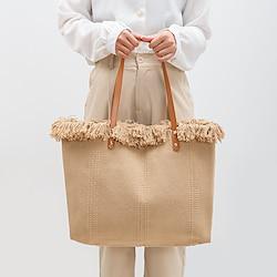 Women's Tote Canvas Beach Tassel Large Capacity Multi Carry Solid Color Light Blue off white Black Lightinthebox