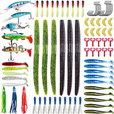 79 pcs Lure kit Fishing Lures Hard Bait Soft Bait Spoons Minnow Craws  Shrimp Frog Worm lifelike 3D Eyes Bass Trout Pike Freshwater and Saltwater Lightinthebox