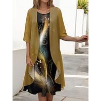 Women's Two Piece Dress Set Casual Dress Chiffon Dress Outdoor Holiday Fashion Modern Print Midi Dress Crew Neck Half Sleeve Graphic Loose Fit Red Blue Green Spring S M L XL XXL Lightinthebox - thumbnail