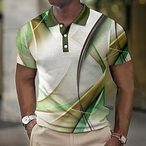 Men's Waffle Polo Shirt Button Up Polos Lapel Polo Polo Shirt Golf Shirt Graphic Prints Geometry Turndown Blue Purple Green Gray Outdoor Street Short Sleeve Print Clothing Apparel Fashion Designer Lightinthebox