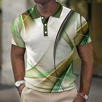 Men's Waffle Polo Shirt Button Up Polos Lapel Polo Polo Shirt Golf Shirt Graphic Prints Geometry Turndown Blue Purple Green Gray Outdoor Street Short Sleeve Print Clothing Apparel Fashion Designer Lightinthebox - thumbnail