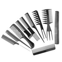 10Pcs Hairdressing Salon Combs Set Black Plastic Barbers Hair Brush Styling Tools