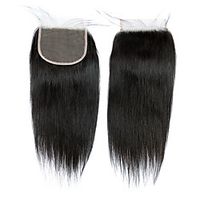 Brazilian Hair  Indian Hair 4x4 Closure Straight Free Part Middle Part  Side Part Korean Lace Remy Human Hair Women's Lace Closure Lightinthebox - thumbnail