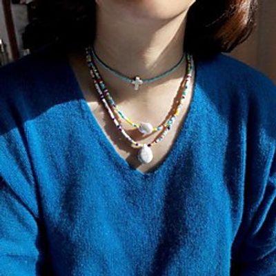 Women's Beaded Necklace Necklace Handmade Drop Precious Joy Lucky Faith Dainty Unique Design Ethnic Fashion Pearl Glass Stone Rainbow 48 cm Necklace Jewelry 3pcs For Sport Gift Masquerade Beach miniinthebox