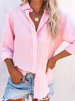 Round Neck Casual Loose Solid Color Long Sleeve Blouse