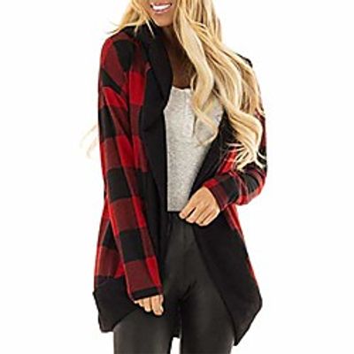 Women's Tartan Hooded Jacket Thick Warm Hoodie Sweatshirt Full Zip Full Sleeve Hoody Jacket Coat(Red,8 UKM CN) Lightinthebox