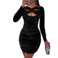 Women's Sheath Dress Short Mini Dress Black Gray Red Long Sleeve Pure Color Hollow Out Ruched Spring Summer Round Neck Stylish Casual Modern 2022 S M L XL XXL / Velvet miniinthebox - thumbnail