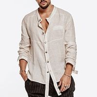 Men's Shirt Solid Color Stand Collar Street Casual Button-Down Long Sleeve Tops Casual Fashion Breathable Comfortable White Lightinthebox - thumbnail