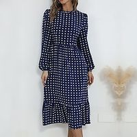 Women's A Line Dress Midi Dress Green Black Royal Blue Red Long Sleeve Polka Dot Ruffle Print Fall Winter Stand Collar Fashion Vintage 2022 S M L XL miniinthebox - thumbnail