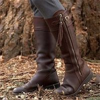 Women's Boots Motorcycle Boots Plus Size Work Boots Outdoor Daily Knee High Boots Buckle Zipper Flat Heel Round Toe Vintage Casual Comfort Faux Leather Zipper Solid Color Cut-out Black Brown Lightinthebox - thumbnail