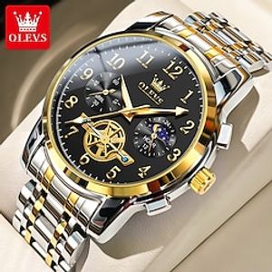 OLEVS Men Quartz Watch Luxury Large Dial Fashion Business Moon phase Luminous Chronograph Waterproof Alloy Watch Lightinthebox