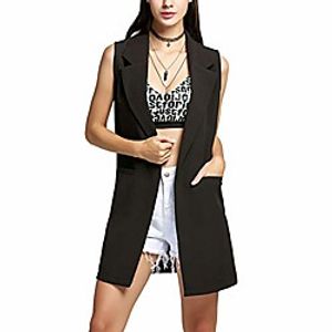 Women's Blazer Solid Color Work Classic Style Fall Blazers  Suits Notch lapel collar Long Business  Ceremony  Wedding Sleeveless Polyester Coat Tops Camel Lightinthebox