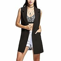Women's Blazer Solid Color Work Classic Style Fall Blazers  Suits Notch lapel collar Long Business  Ceremony  Wedding Sleeveless Polyester Coat Tops Camel Lightinthebox - thumbnail