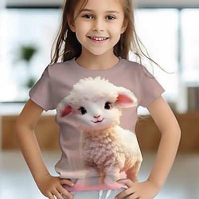 Girls' 3D Tee Shirt Pink Short Sleeve 3D Print Summer Spring Active Fashion Cute Polyester Kids 3-12 Years Crew Neck Outdoor Casual Daily Regular Fit miniinthebox