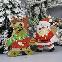 Christmas Tree Pendant Decoration Wooden Santa Claus Luminous Deer Ornaments Christmas Tree Creative Decor Christmas gifts 1pc Lightinthebox - thumbnail
