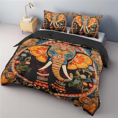 100% Cotton Medieval Quilt Art Elephant Pattern Ducvet Cover Set Soft 3-Piece Luxury Bedding Set Home Decor Gift Lightinthebox