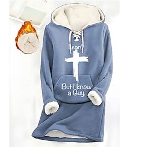 Women's Hoodie Sweatshirt Pullover Sherpa Fleece Lined Letter Warm Fuzzy Drawstring Front Pocket Print Pink Blue Gray Casual Sports Hoodie Long Sleeve Top Micro-elastic Fall  Winter Lightinthebox