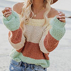 Women's Pullover Sweater Knitted Striped Color Block Stylish Casual Long Sleeve Sweater Cardigans Boat Neck Fall Winter Camel Khaki miniinthebox
