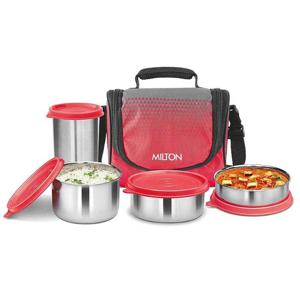 Milton Tasty 3 Stainless Steel Containers Combo Lunch Bag With Tumbler - Red MT_TSS5_RD