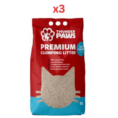 Thunder Paws Premium Hard Clumping Clay Cat Litter - Baby Powder 10L (Pack Of 3)