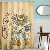 1.8M x 1.8M Creative Calf Elephant Printed Waterproof Polyester Shower Curtain With Hooks Set