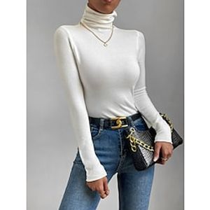 Women's Shirt Blouse White Plain Crochet Long Sleeve Casual Basic High Neck Regular S Lightinthebox
