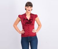 Womens Short Sleeve Ruffled Blouse  Maroon - thumbnail