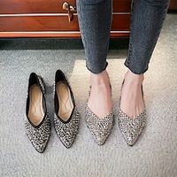 Women's Wedding Shoes Flats Sparkling Shoes Wedding Party Rhinestone Flat Heel Pointed Toe Elegant Fashion Microbial Leather Loafer Black Beige Lightinthebox