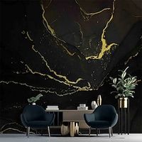 Abstract Marble Wallpaper Mural Black Glod Marble Wall Covering Sticker Peel and Stick Removable PVC/Vinyl Material Self Adhesive/Adhesive Required Wall Decor for Living Room Kitchen Bathroom miniinthebox