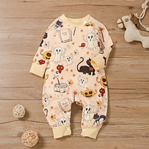 Baby Boys' Basic Cat Animal Print Long Sleeve Romper Beige miniinthebox