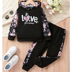 2 Pieces Kids Girls' Graphic Button Pants Suit Set Long Sleeve Active School 7-13 Years Spring Black Pink Lightinthebox