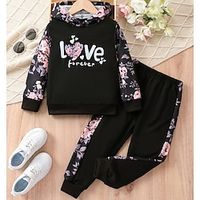 2 Pieces Kids Girls' Graphic Button Pants Suit Set Long Sleeve Active School 7-13 Years Spring Black Pink Lightinthebox - thumbnail