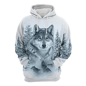 Men's Pullover Hoodie Sweatshirt Blue Hooded Animal Wolf Graphic Prints Print Daily Sports 3D Print Basic Streetwear Designer Spring   Fall Clothing Apparel Hoodies Sweatshirts  Lightinthebox