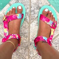Women's Sandals Flat Heel Round Toe Rubber PU Color Block Leopard Leopard Light Green Blue Lightinthebox - thumbnail
