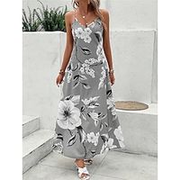 Women's Casual Dress A Line Dress Floral Print Strap Long Dress Maxi Dress Streetwear Maxi Street Holiday Sleeveless Regular Fit Gray Summer S M L XL 2XL Lightinthebox