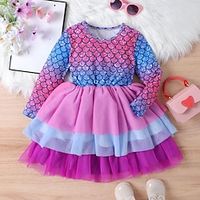Kids Girls' Dress Graphic Mermaid Long Sleeve School Outdoor Pleated Active Adorable Daily Polyester Maxi Casual Dress Spring Fall Winter 7-13 Years Purple Lightinthebox - thumbnail