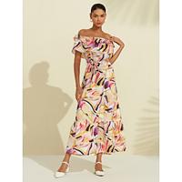 Resort Sweet Ruffle Print Midi Dress Lightinthebox