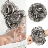 Messy Bun Hair Piece Large Gray Hair Bun Scrunchies Extensions Synthetic Salt and Pepper Easy Bun Tousled Updo Grey Hairpieces for Women Girls Lightinthebox