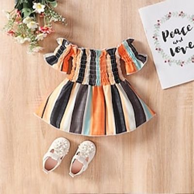 Toddler Girls' Dress Striped A Line Dress Knee-length Dress Daily Ruched Short Sleeve Cute Dress 2-6 Years Summer Multicolor Lightinthebox