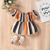 Toddler Girls' Dress Striped A Line Dress Knee-length Dress Daily Ruched Short Sleeve Cute Dress 2-6 Years Summer Multicolor Lightinthebox - thumbnail