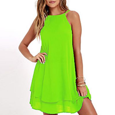 Women's Strap Dress Short Mini Dress Blue Green White Red Sleeveless Solid Colored Hot Streetwear Slim S M L XL XXL 3XL 4XL 5XL / Plus Size / Chiffon / Plus Size miniinthebox