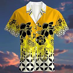 Ombre Floral Geometic Fashion Hawaiian Designer Men's Summer Hawaiian Shirt Camp Collar Shirt Graphic Shirt Outdoor Street Casual Summer Turndown Short Sleeve Yellow Blue Orange S M L Shirt Lightinthebox