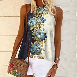 Women's Daily Weekend Floral Tank Top Camis Floral Sleeveless Print Round Neck Casual Streetwear Tops Green Blue Red S / 3D Print miniinthebox